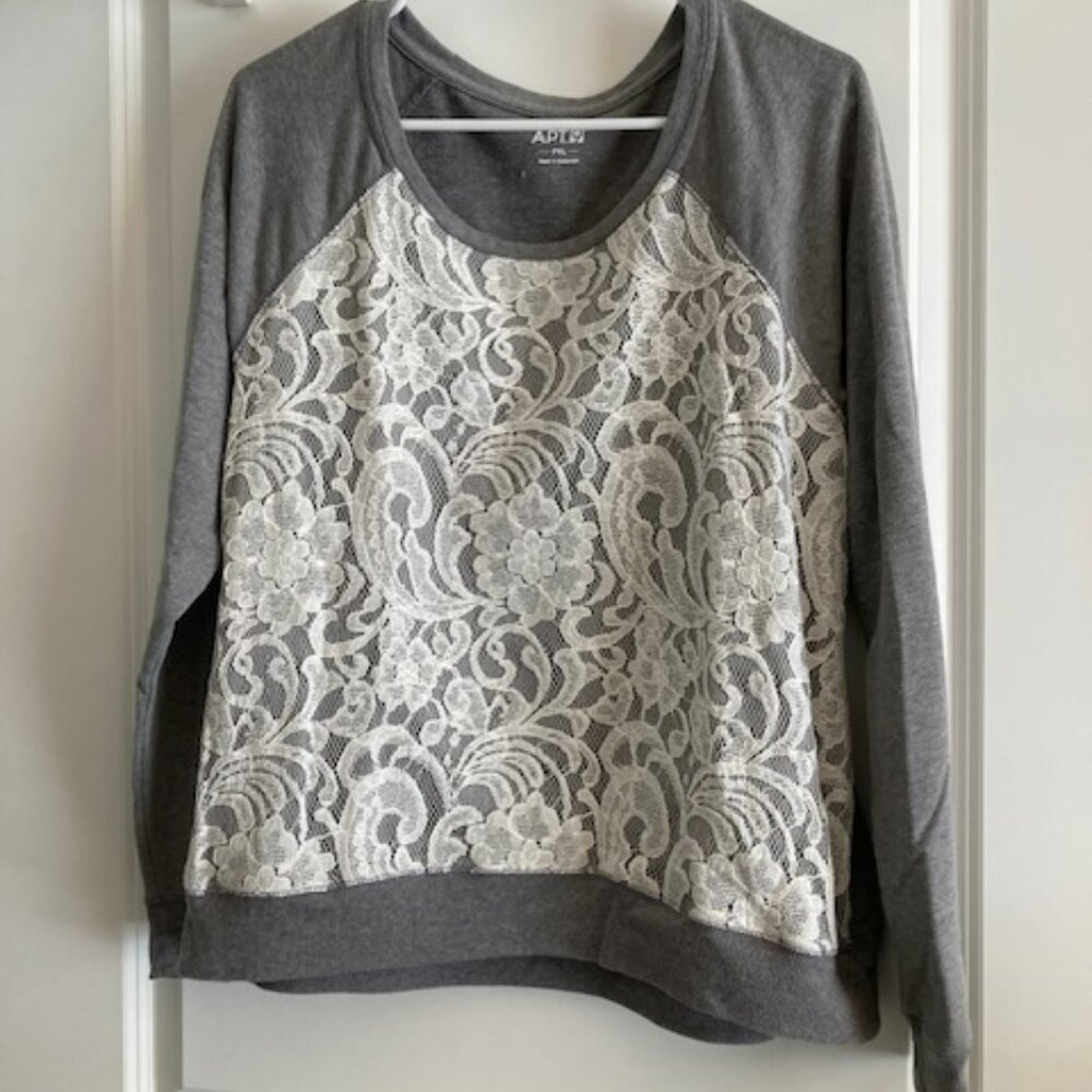 Apt 9 Gray Crew Neck with Lace front panel. PS